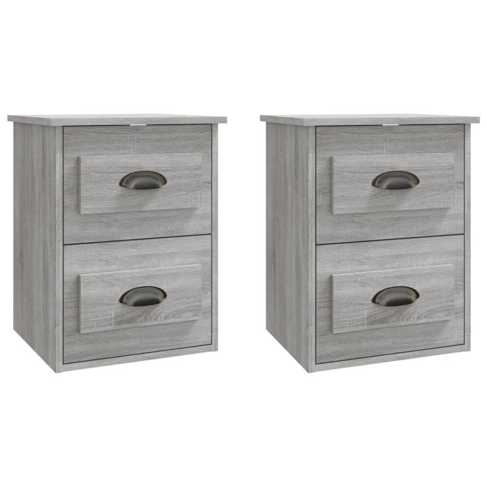 Vidaxl (Grey Sonoma, 2 Pcs) Wall-Mounted Bedside Cabinets Floating Storage Cabinets Hanging Cabinet