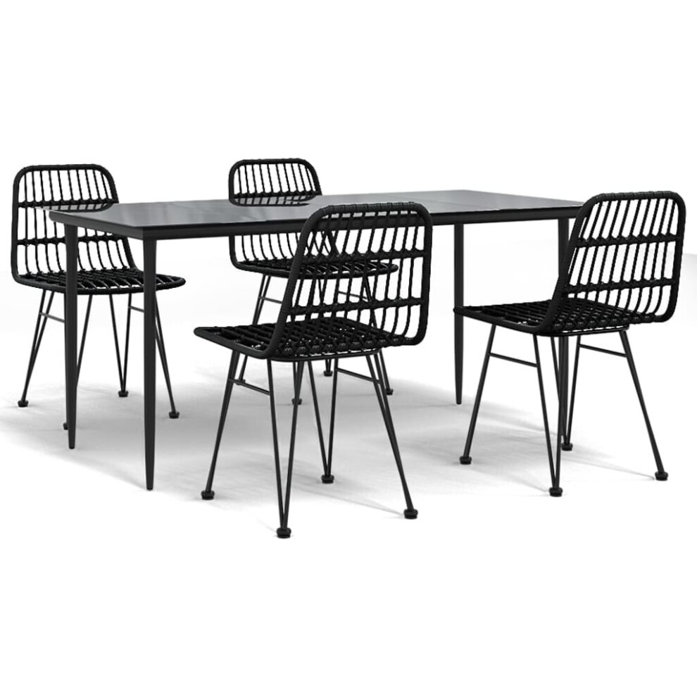 Vidaxl (Black, 160 Cm Table Length/ 5 Piece) Garden Dining Set Poly Rattan Black/Brown Multi Sizes 3/5/7/9 Piece