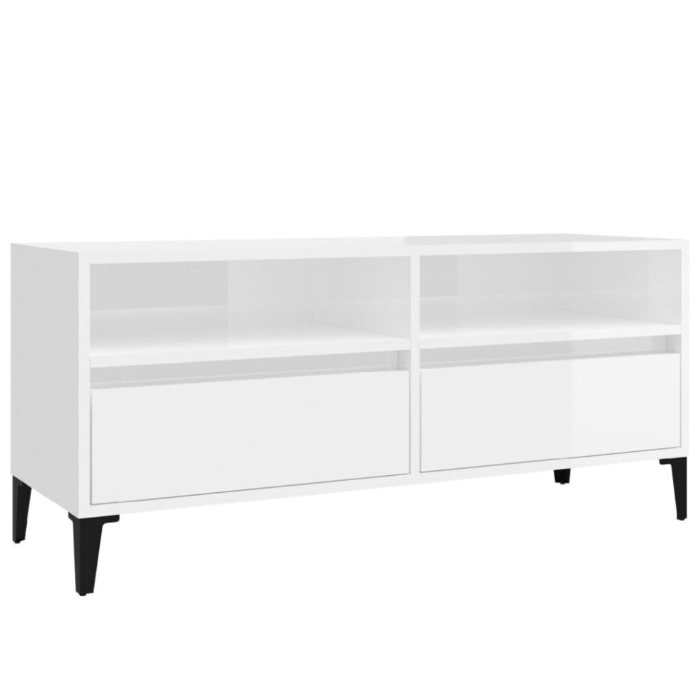 VIDAXL TV Cabinet - 2 Drawer 2 Shelf - High Gloss White - Image 2