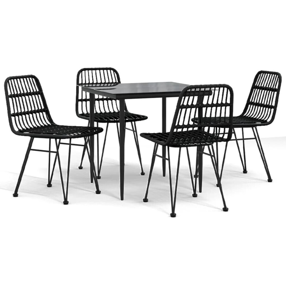 Vidaxl (Black, 80 Cm Table Length/ 5 Piece) Garden Dining Set Poly Rattan Black/Brown Multi Sizes 3/5/7/9 Piece