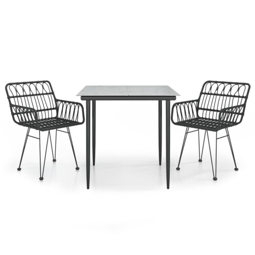 VidaXL vidaXL 3-tlg. Garten-Essgruppe Schwarz Poly Rattan