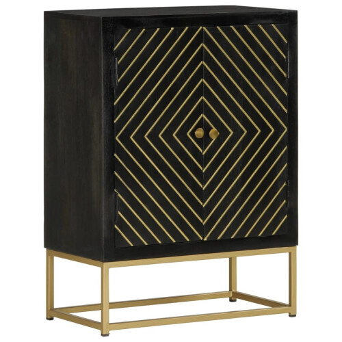 VidaXL vidaXL Sideboard Storage Cabinet with 2 Doors Black and Gold Solid Wood Mango