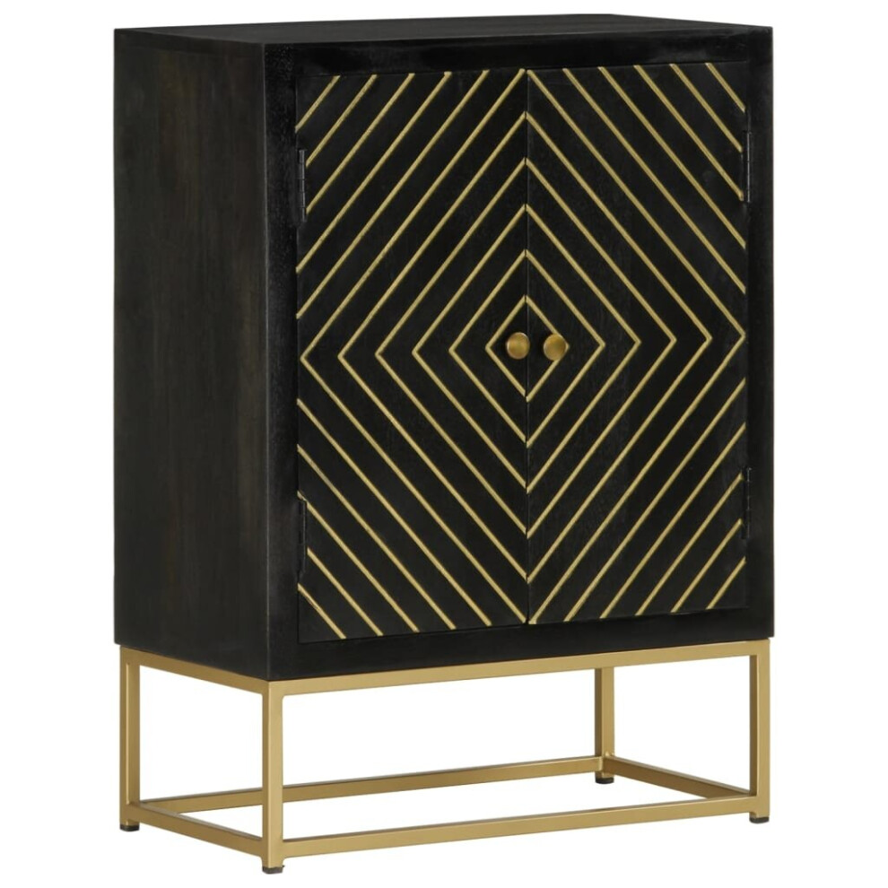 vidaXL Sideboard Storage Cabinet with 2 Doors Black and Gold Solid Wood Mango