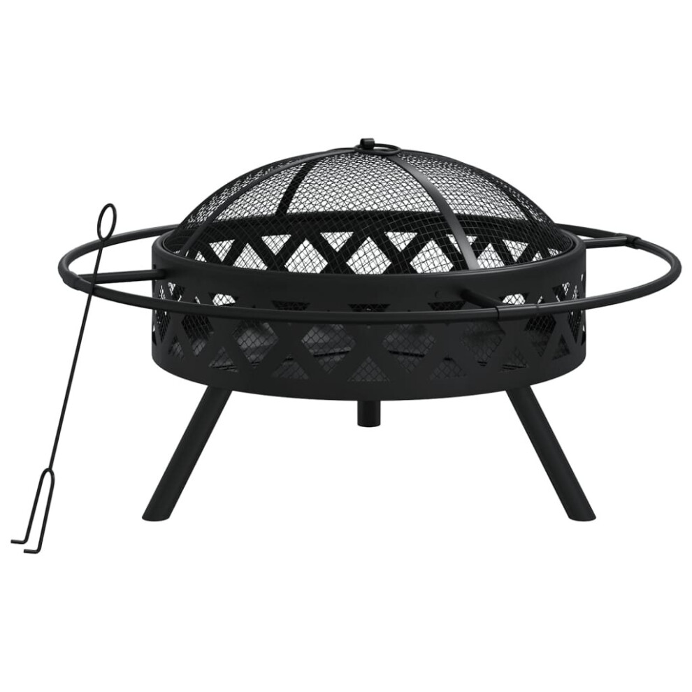 vidaXL Fire Pit Fire Bowl Outdoor Fireplace Patio Heater with Poker XXL Steel