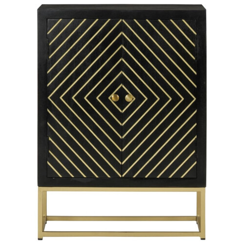 VidaXL vidaXL Sideboard Storage Cabinet with 2 Doors Black and Gold Solid Wood Mango 1