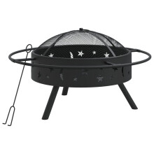 vidaXL Fire Pit Fire Bowl Outdoor Fireplace Patio Heater with Poker XXL Steel