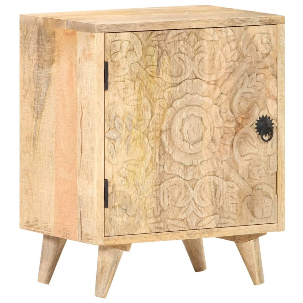 vidaXL Solid Mango Wood Carved Bedside Cabinet Nightstand End Table Bedroom