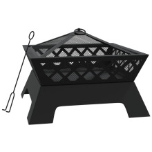 vidaXL Fire Pit Fire Bowl Outdoor Fireplace Patio Heater with Poker XXL Steel