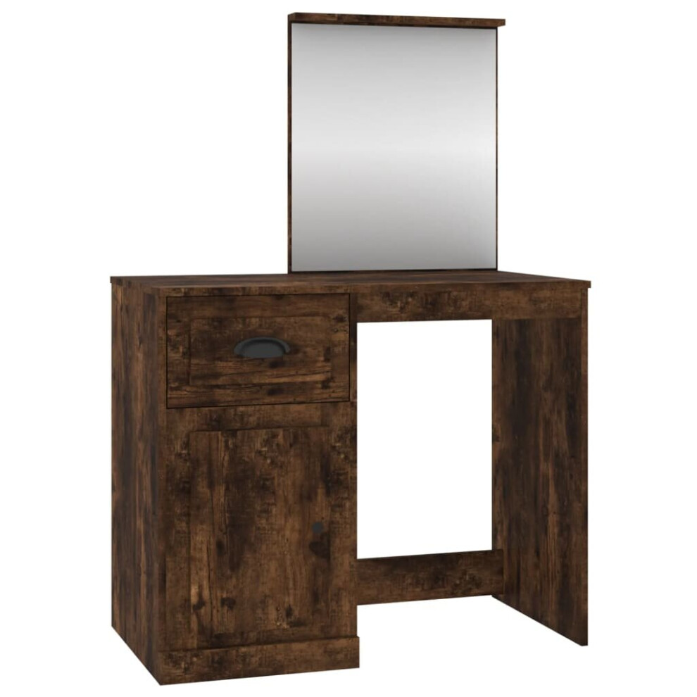 (smoked oak, with mirror) vidaXL Dressing Table Vanity Desk Cosmetic Table Makeup Desk Engineered Wood