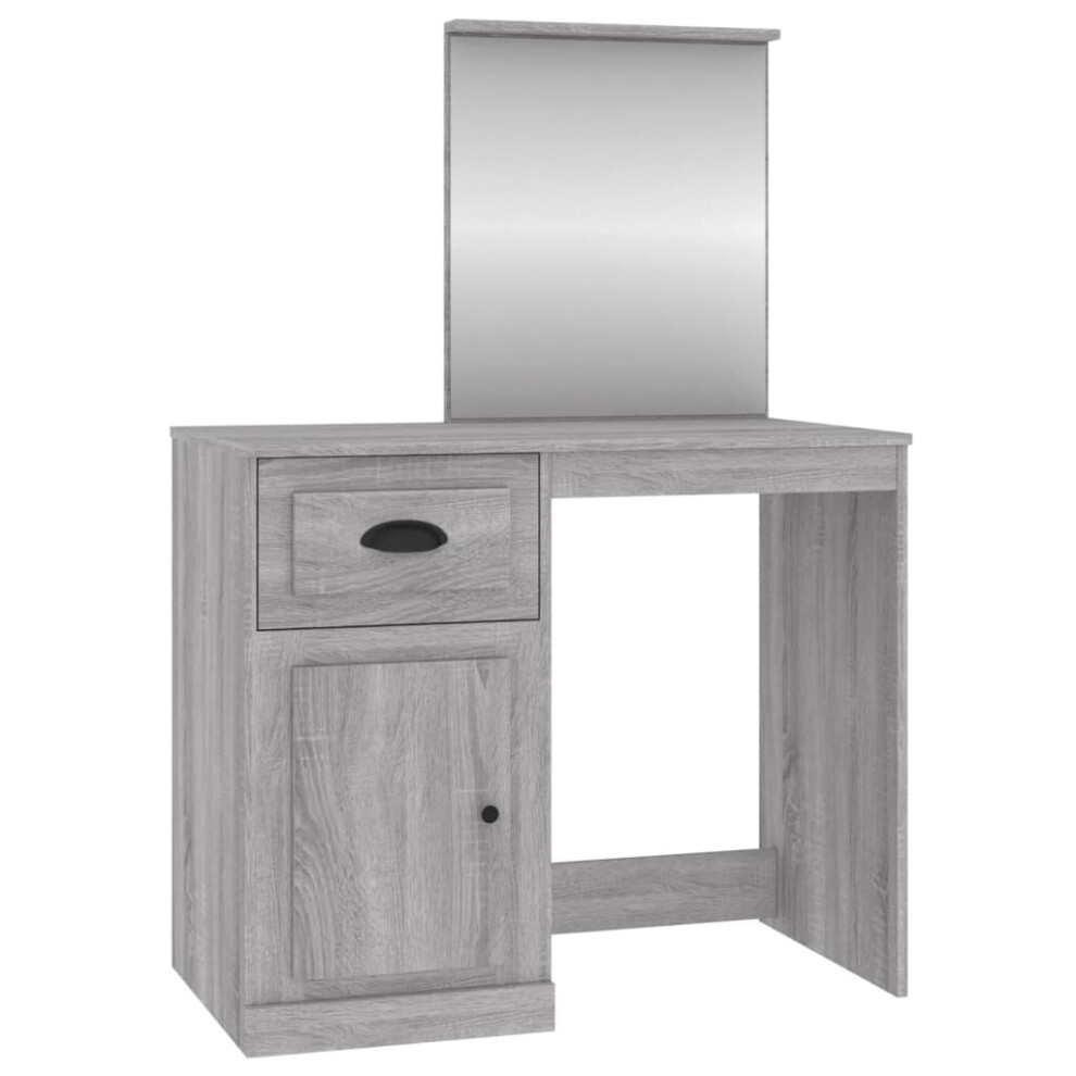 Vidaxl (Grey Sonoma, With Mirror) Dressing Table Vanity Desk Cosmetic Table Makeup Desk Engineered Wood