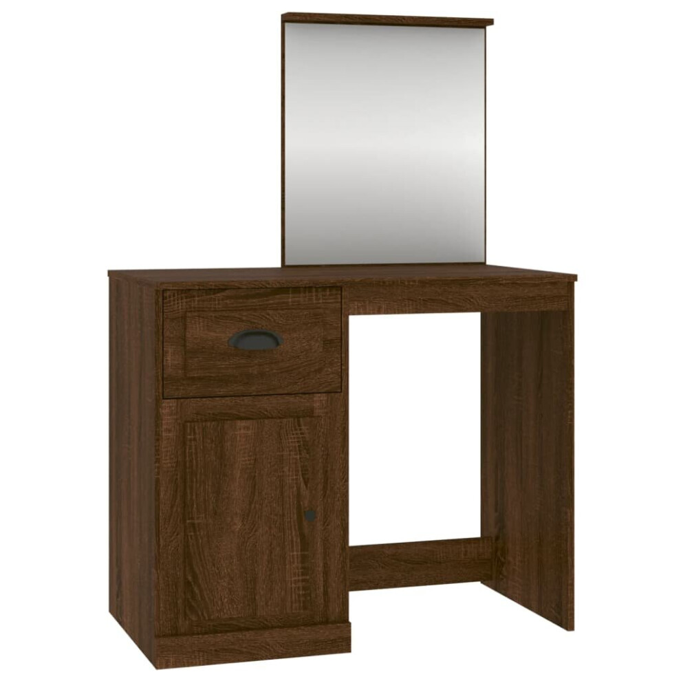 (brown oak, with mirror) vidaXL Dressing Table Vanity Desk Cosmetic Table Makeup Desk Engineered Wood