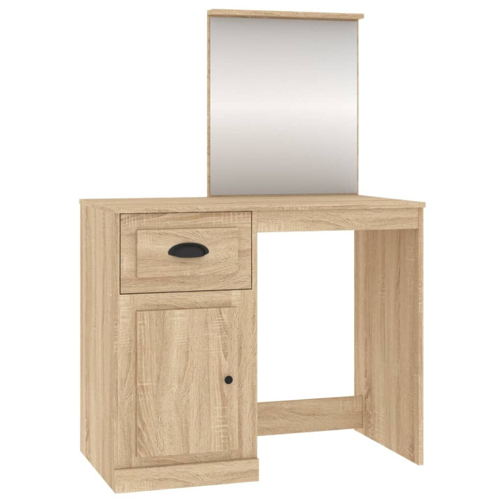 Vidaxl (Sonoma Oak, With Mirror) Dressing Table Vanity Desk Cosmetic Table Makeup Desk Engineered Wood