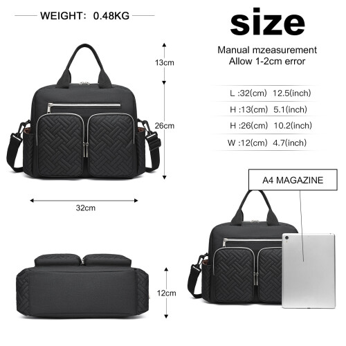 (Black) Durable And Functional Changing Tote bag 2