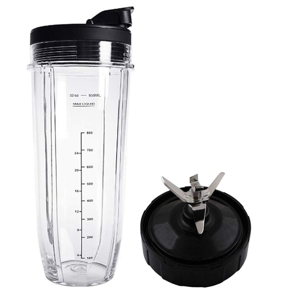 Flip Top Lid & 32oz Cup & 7 Fin Blades for Nutri Ninja Auto IQ 1000W Blender Accessories