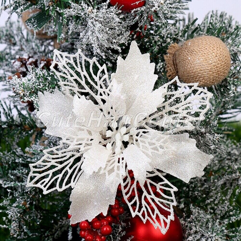 (  White) 25x Christmas Flowers Xmas Tree Decoration Snowflake Ornament for Festival Party