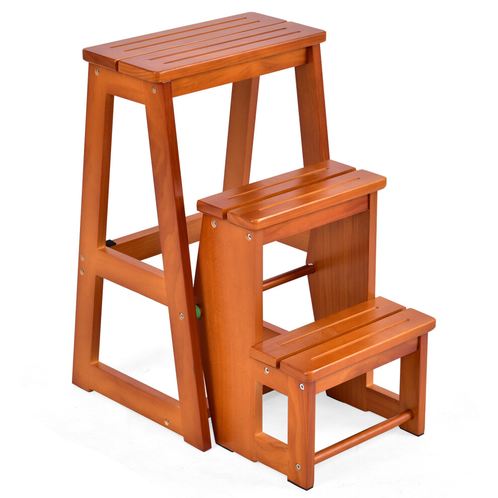 3 Tier Step Stool Wood Indoor Folding Stepladder Shelf for Adults Kids