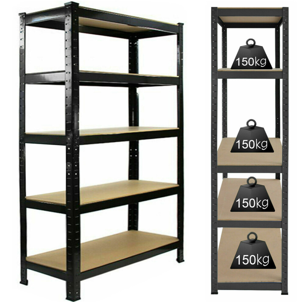 (150x70x30cm,Black) 5 Tier Shelving Unit for Garage and Shed - Freestanding Industrial Metal Shelf, Boltless Metal Steel & MDF Shelves, 875KG