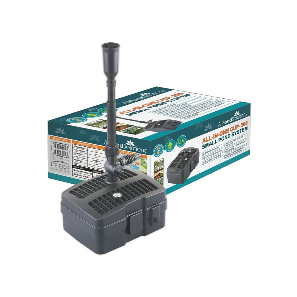 AllPondSolutions CUP-305 - 2000L/H All in One Pond Pump Filter with Fountain and 5w UV Steriliser