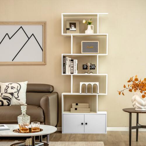 Costway 5-tier Bookcase Industrial S-Shaped Bookshelf Display Rack w/ Cabinet 2