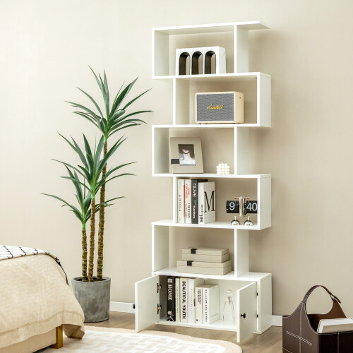 Costway 5-tier Bookcase Industrial S-Shaped Bookshelf Display Rack w/ Cabinet 1