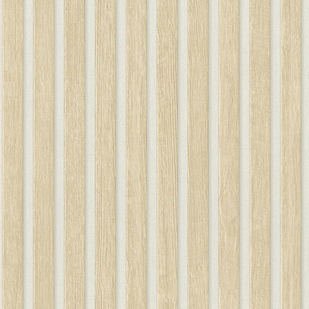 AS Creation Wooden Slats Panel Wallpaper Beige White 39109-7