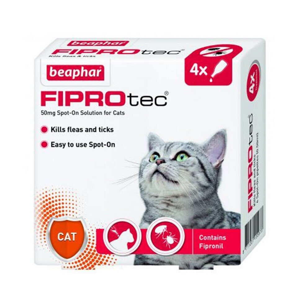 Beaphar FIPROtec Spot-On Solution for Ticks & Fleas (Cat, 50 mg, 4 pcs)