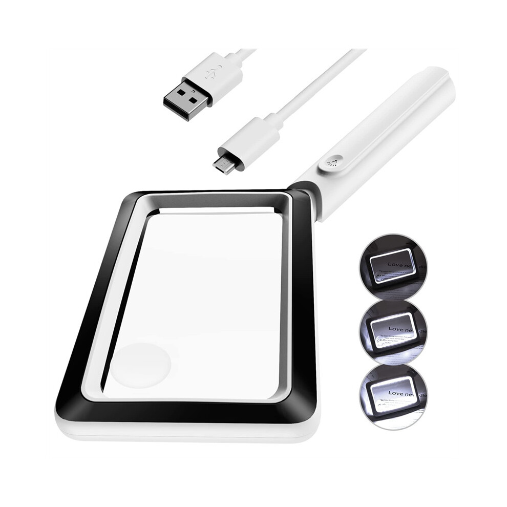 4X Rechargeable Magnifying Glass with Light 20LEDs, Handheld Rectangular Page Lighted Magnifier, 3 Brightness Modes