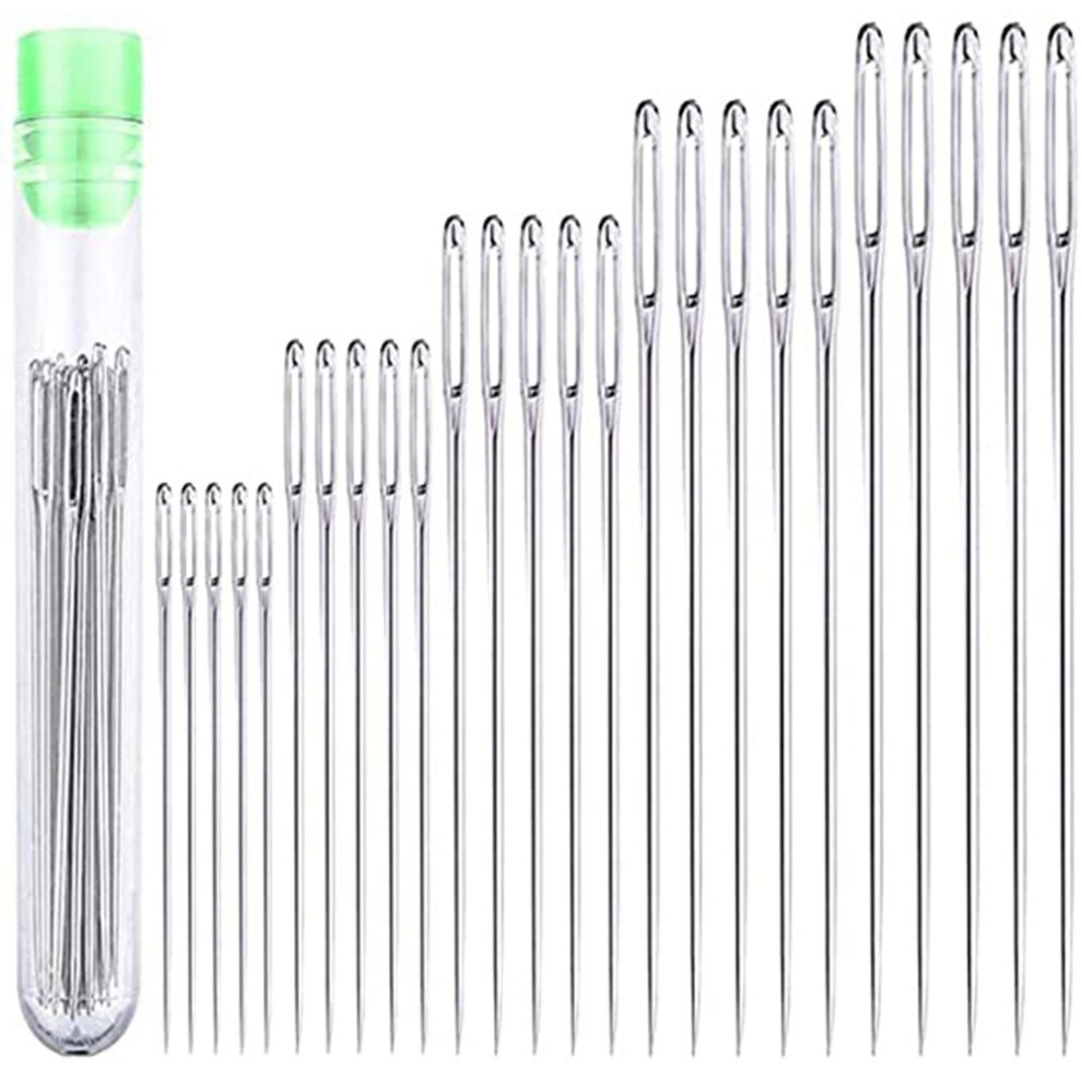 25 Large Eye Stitching Needles - 5 Sizes Big Eye Hand Sewing Needles in Clear Storage Tube for Stitching, and Crafting