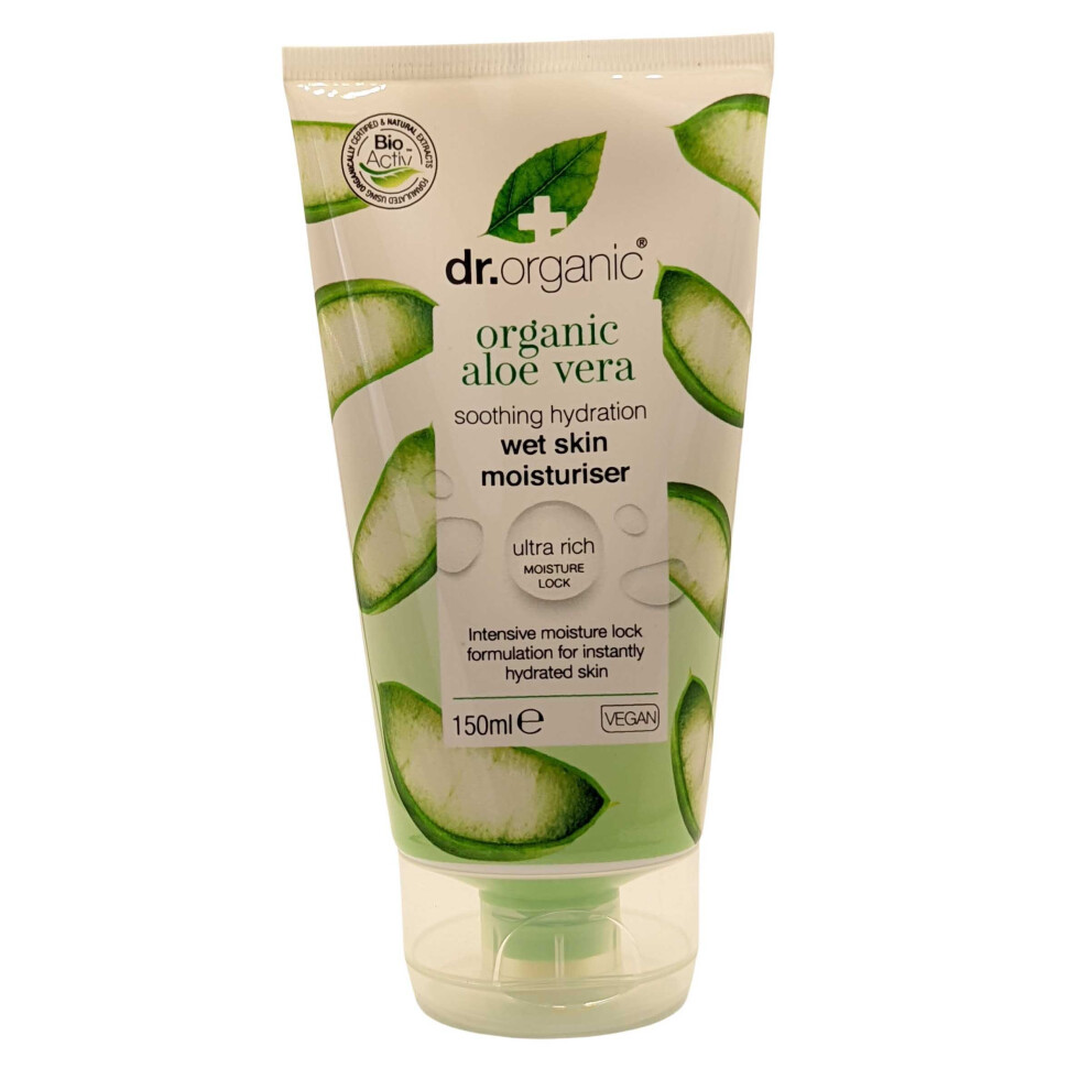 Dr Organic Wet Skin Moisturiser Ultra Rich 150Ml Organic Aloe Vera Use After Shower
