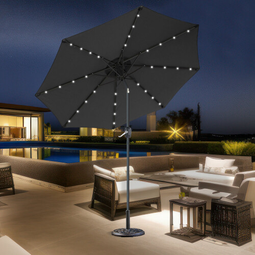 Greenbay 2.7M Garden Parasol Tilting Round Umbrella LED Lights Outdoor ...