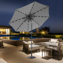 Greenbay 2.7M Garden Parasol Tilting Round Umbrella LED Lights Outdoor Sunshade Grey