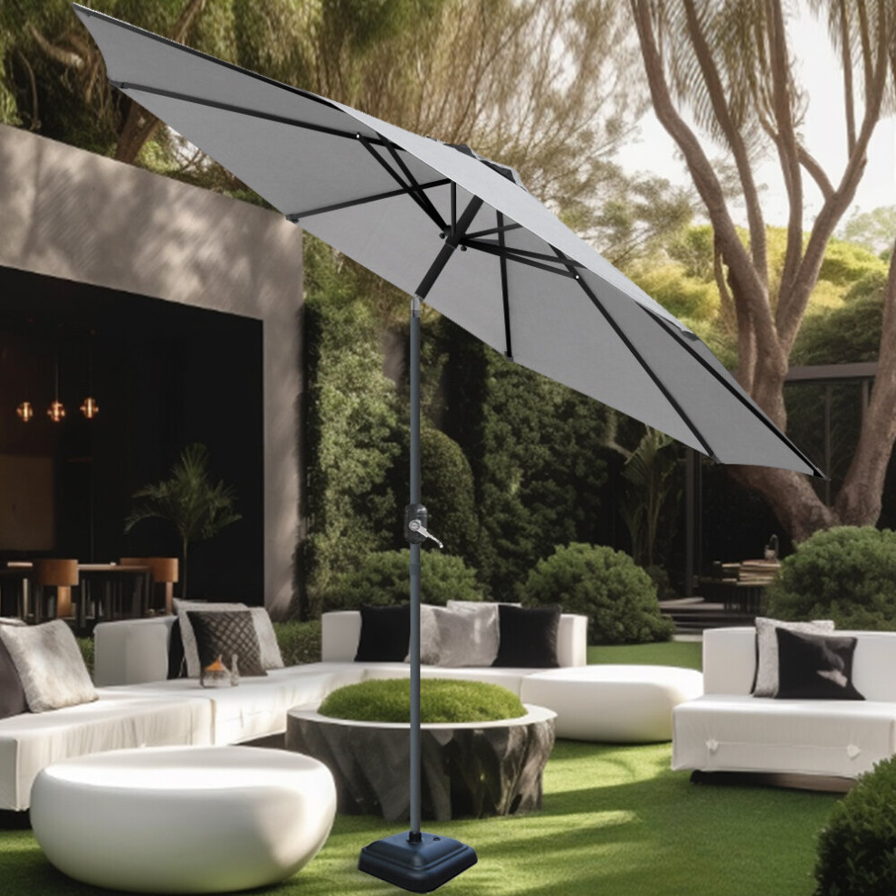 (Grey) Greenbay 3M Round Garden Parasol Umbrella Patio Outdoor Sun Shade Crank Tilt