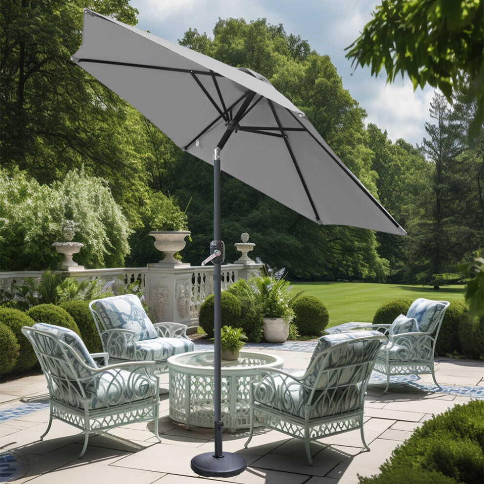 (Grey) Greenbay 2.5M Round Garden Parasol Umbrella Patio Outdoor Sun Shade Crank Tilt
