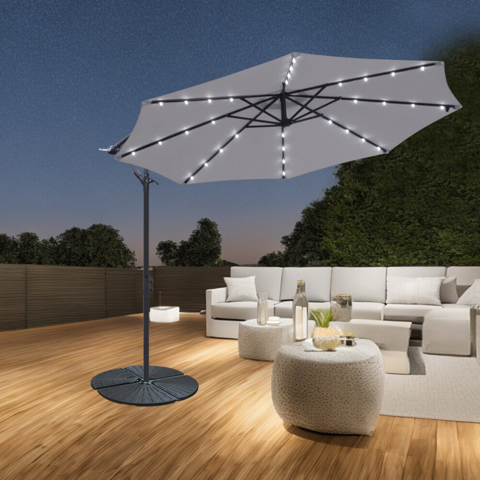 Greenbay 3M Grey Cantilever Banana Parasol with LED Lights Outdoor Garden Sun Shade