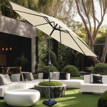 (Cream) Greenbay 2.7m Round Parasol Tilt Sun Shade Canopy Umbrella Outdoor Garden Patio