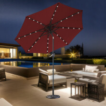 Greenbay 2.7M Garden Parasol Tilting Round Umbrella LED Lights Outdoor Sunshade Wine Red