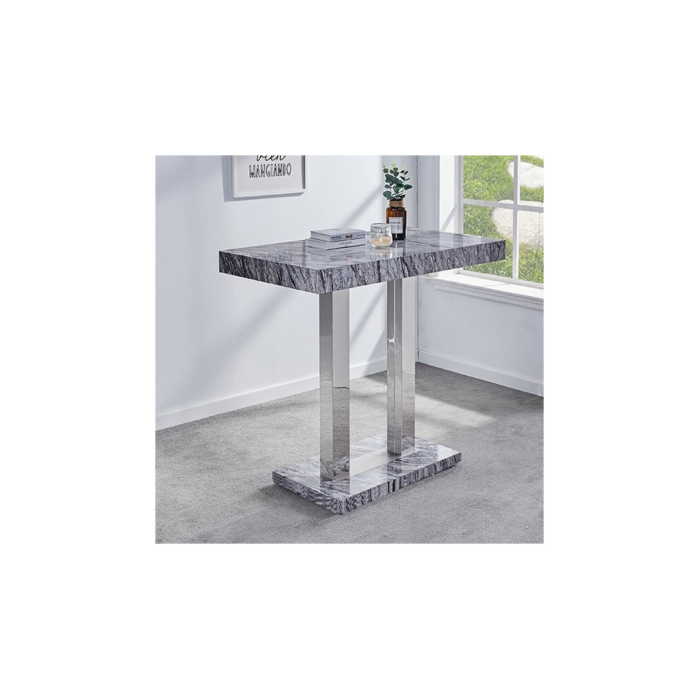 Melange Marble Effect High Gloss Bar Table In Dark Grey