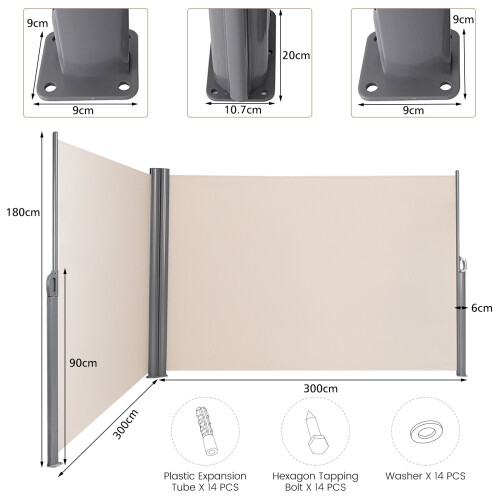Costway (1.8x6M) Retractable Folding Side Awning Screen Garden Privacy Divider 1