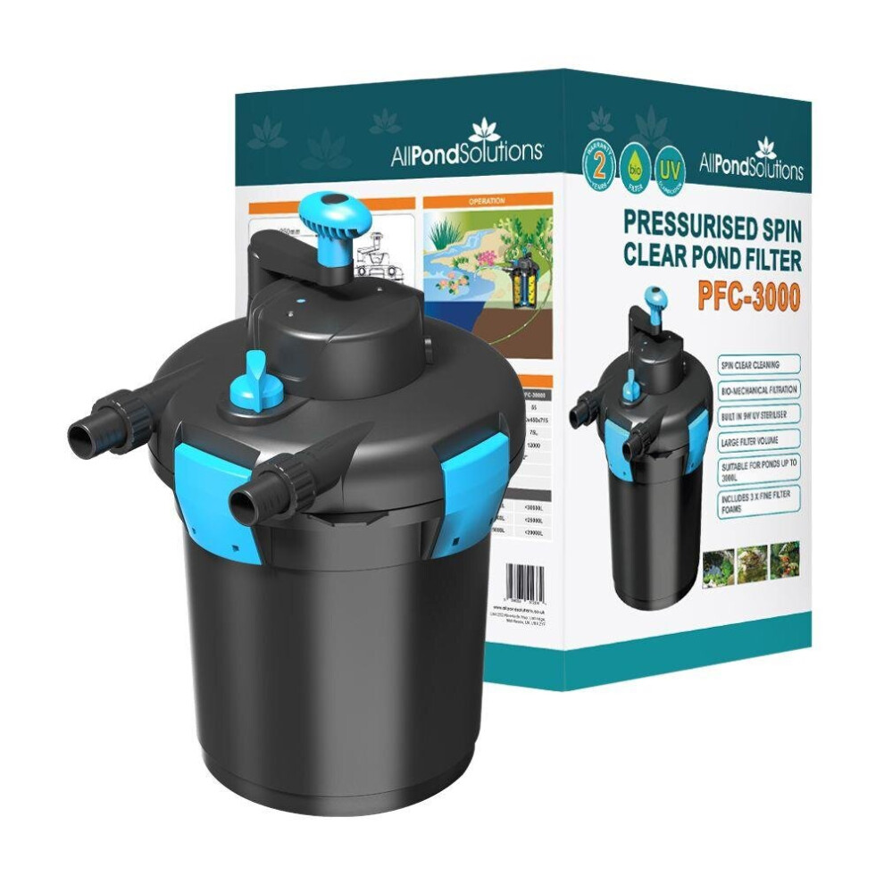 AllPondSolutions Pressurised Koi Fish Pond Filter Complete Kit Ponds Up to 3000 litres - PFC-3000