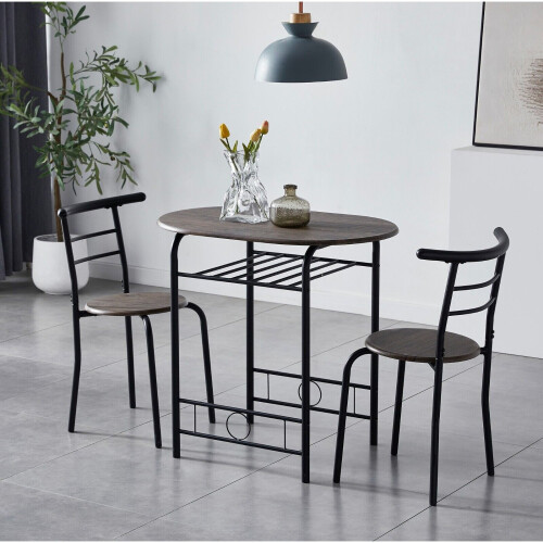 MCC (DISTRESSED GREY) Dining Table and Chairs Set Metal Wood Effect Kitchen Table Dining Chairs Barley