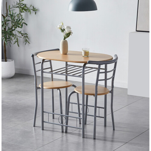 MCC (NATURAL) Dining Table and Chairs Set Metal Wood Effect Kitchen Table Dining Chairs Barley 1