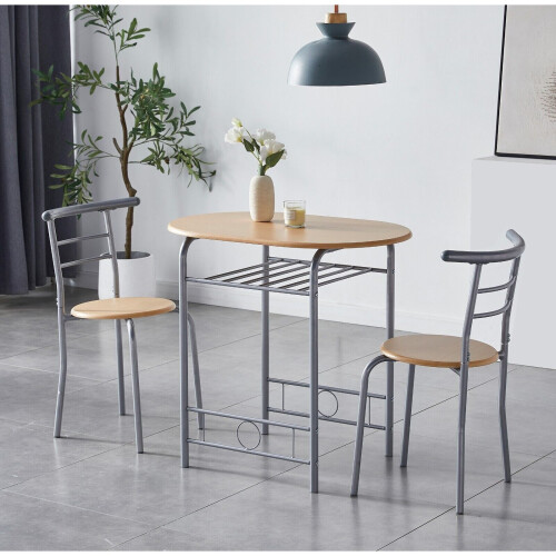 MCC (NATURAL) Dining Table and Chairs Set Metal Wood Effect Kitchen Table Dining Chairs Barley