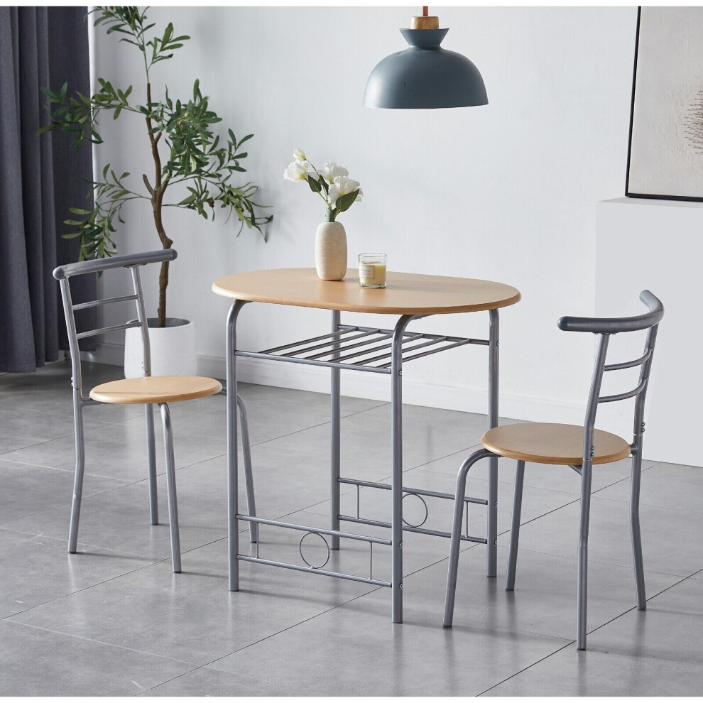 (NATURAL) Dining Table and Chairs Set Metal Wood Effect Kitchen Table Dining Chairs Barley