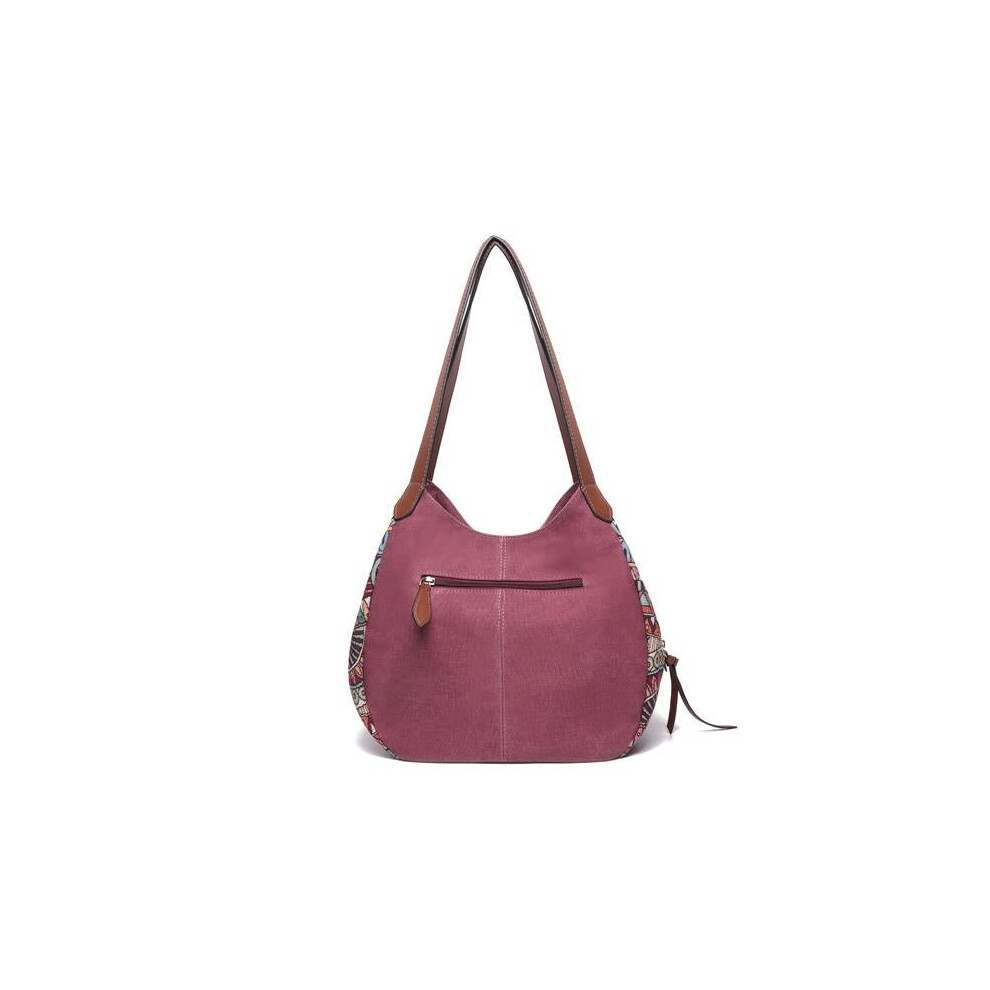(Red) 3 Main Bags  Bohemia Large Capacity Canvas Floral Handbag Shoulder Bag For Women