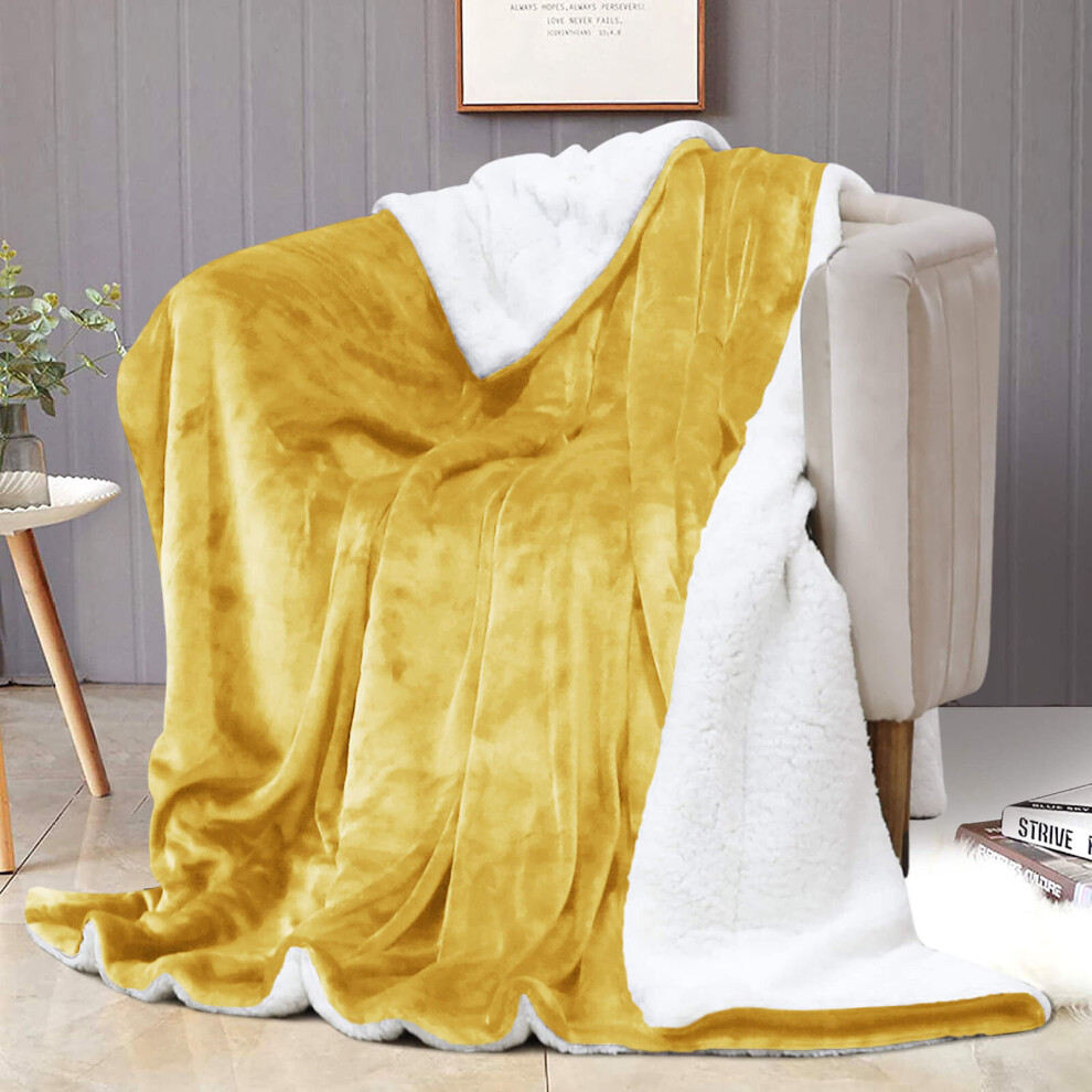 (Ochre, King (200 x 240 cm)) Luxury Super Soft Sherpa Fleece Blanket Faux Fur Sofa Mink Warm Thick Reversible Throw