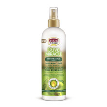 African Pride Olive Miracle Feuchtigkeit wiederherstellen Curl Refresher - 7-in-1 Pflege für Locken, entwirrt, Hitze-Schutz, Glanz & Frizz, 12 Fl Oz