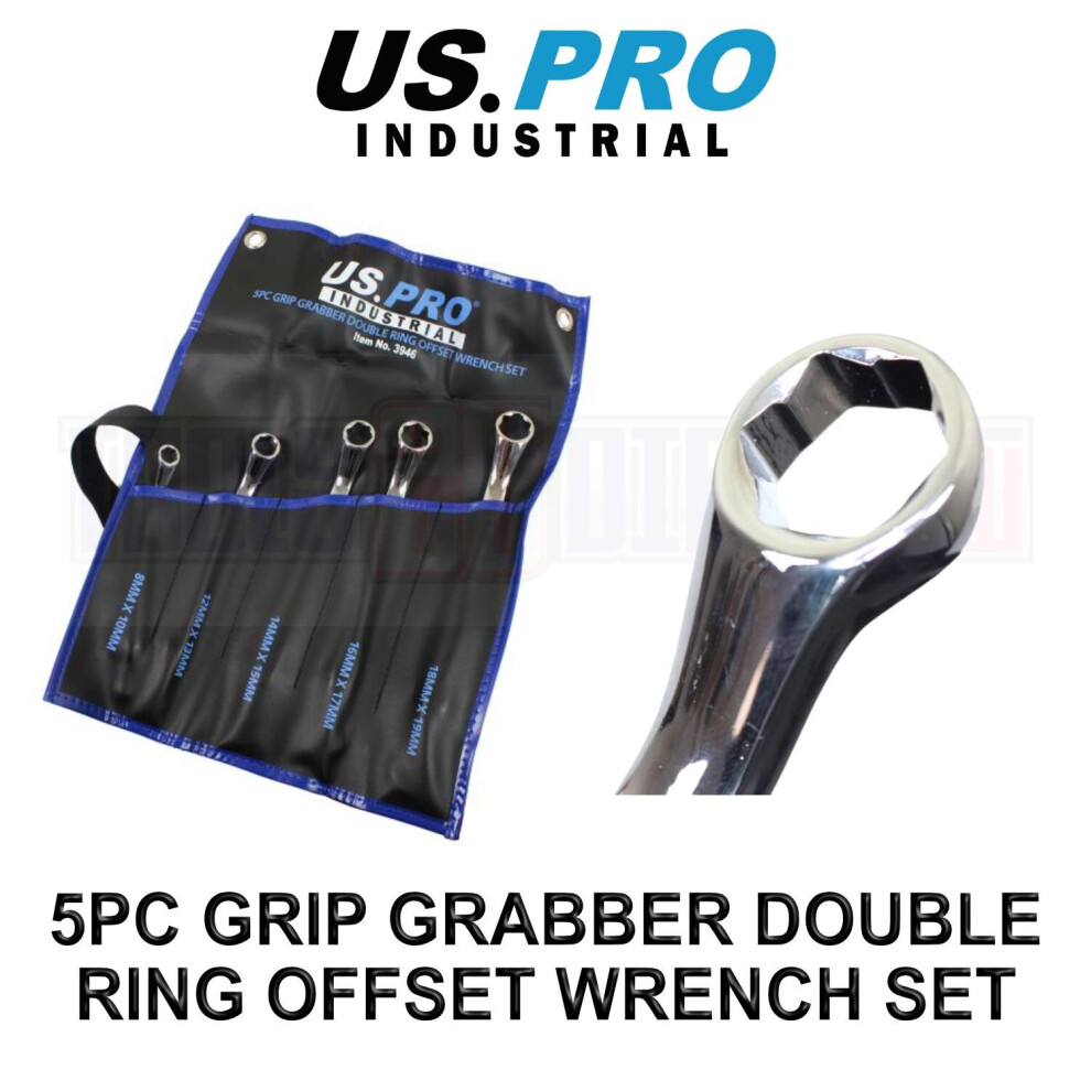 Us Pro Industrial 5Pc Grip Grabber Double Ring Offset Spanner Wrench Set 3946