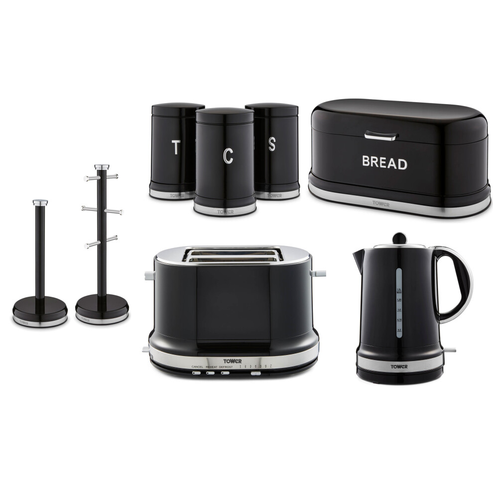 Tower Belle Noir Kettle Toaster Breadbin Canisters Mug Tree Towel Pole Black