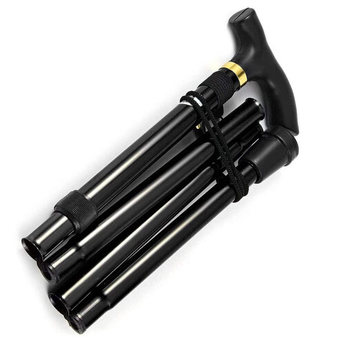 (Black) Walking Stick Easy Fold Adjustable Cane Lightweight Mobility Collapsible Sticks 1