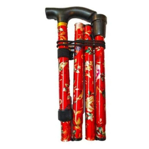 (Red Flower) Walking Stick Easy Fold Adjustable Cane Lightweight Mobility Collapsible Sticks 1